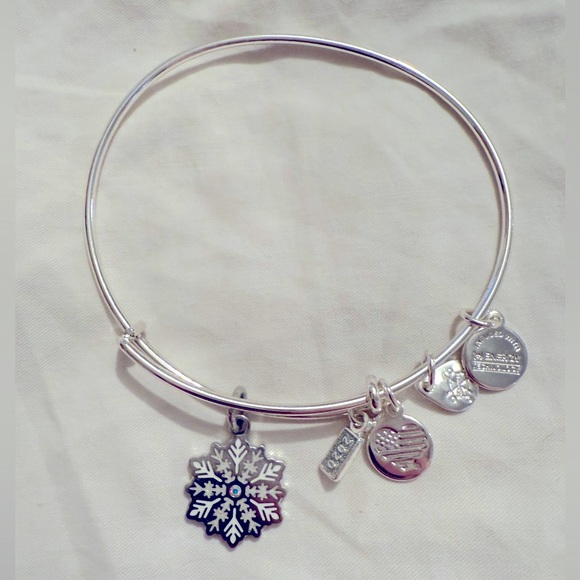 Alex and Ani Snowflake Silver Charm Bangle Bracelet - Picture 1 of 3